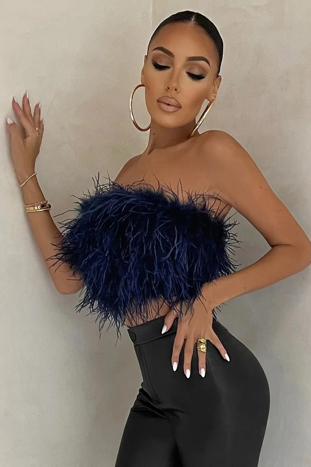 Women’s Strapless Feather Bandeau Crop Top