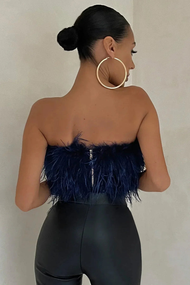 Women’s Strapless Feather Bandeau Crop Top