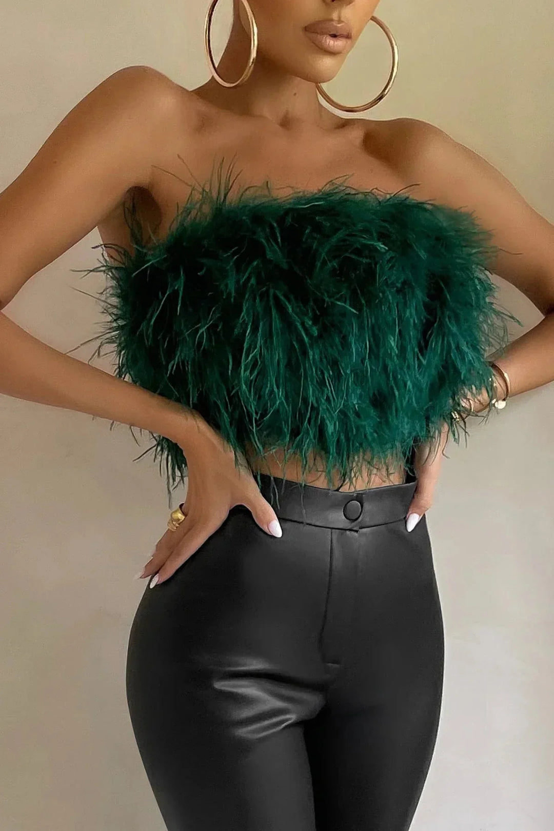 Women’s Strapless Feather Bandeau Crop Top
