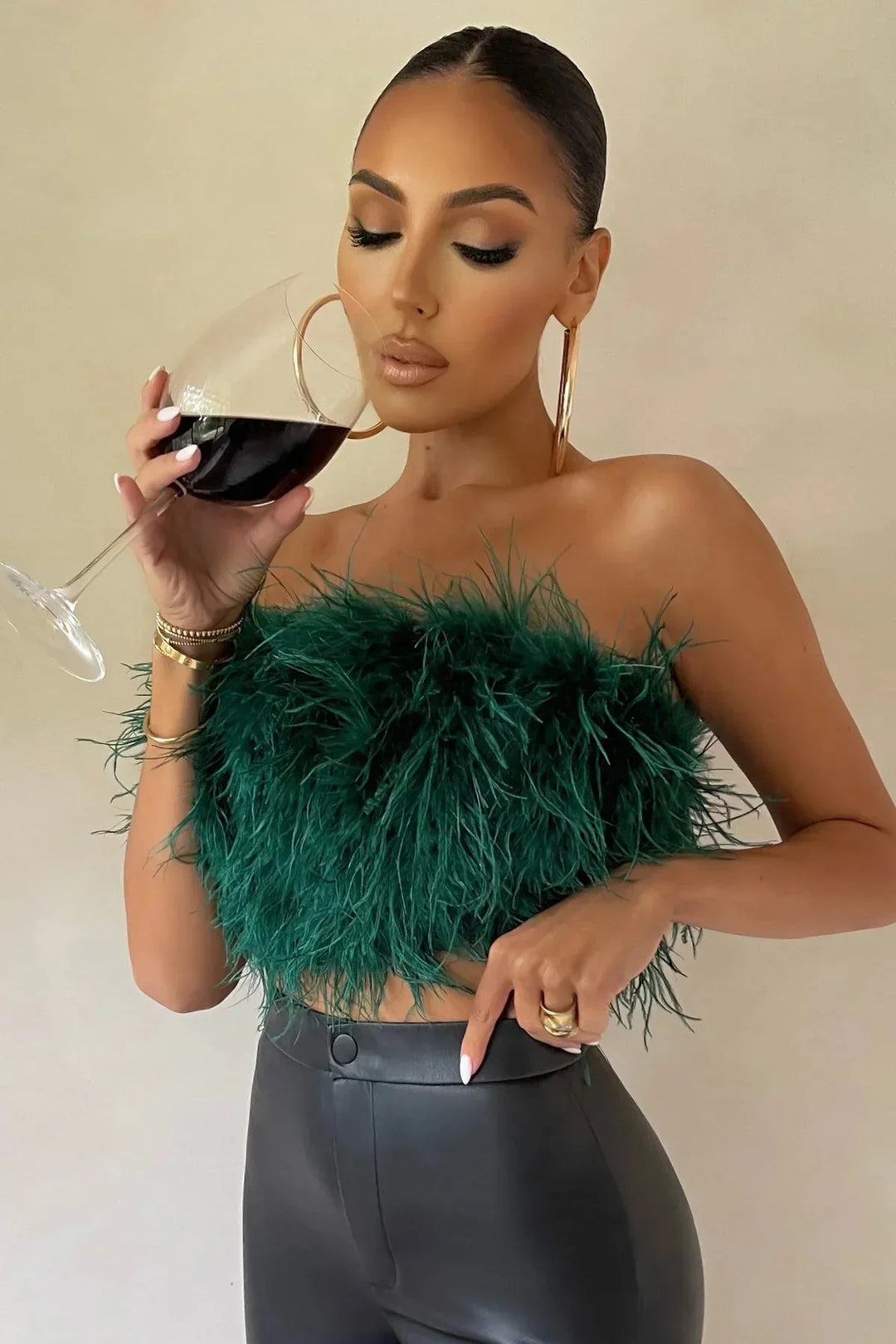 Women’s Strapless Feather Bandeau Crop Top