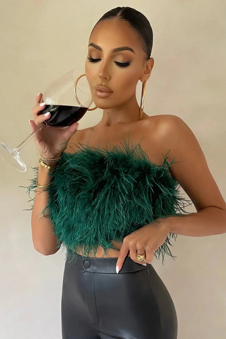 Women’s Strapless Feather Bandeau Crop Top