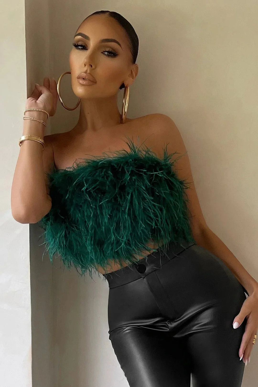 Women’s Strapless Feather Bandeau Crop Top