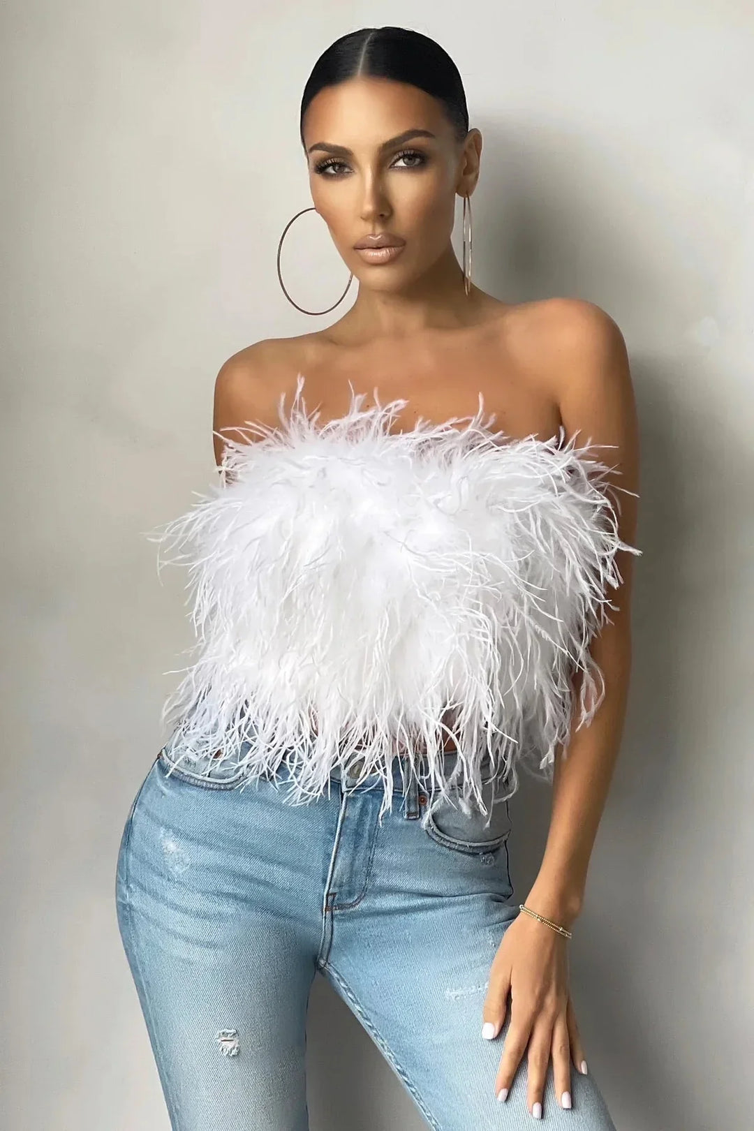 Women’s Strapless Feather Bandeau Crop Top