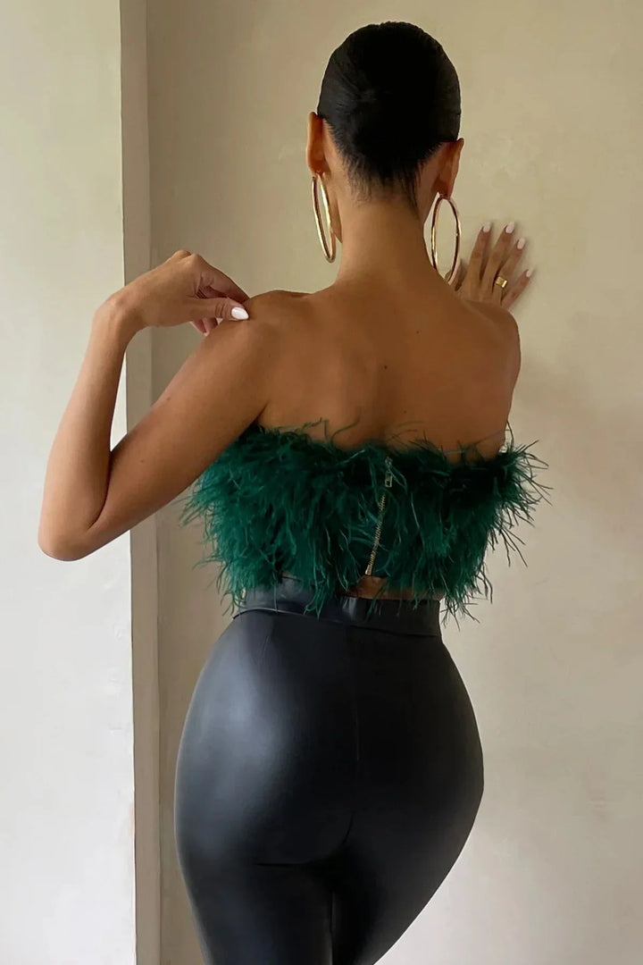 Women’s Strapless Feather Bandeau Crop Top