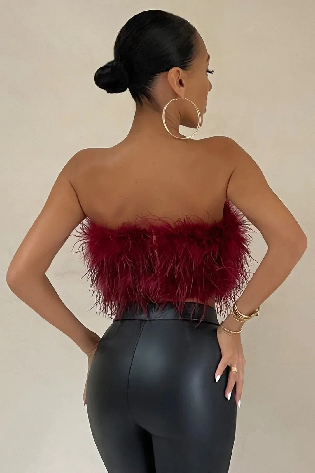 Women’s Strapless Feather Bandeau Crop Top