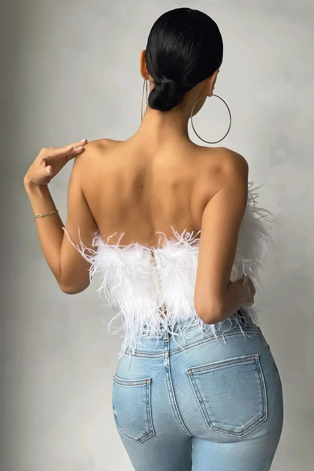 Women’s Strapless Feather Bandeau Crop Top