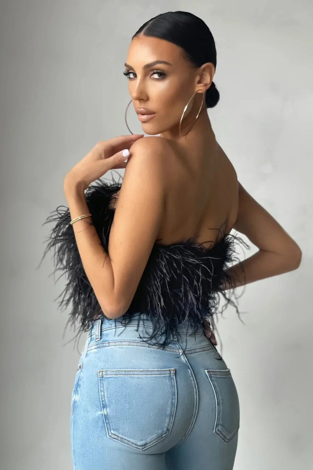 Women’s Strapless Feather Bandeau Crop Top