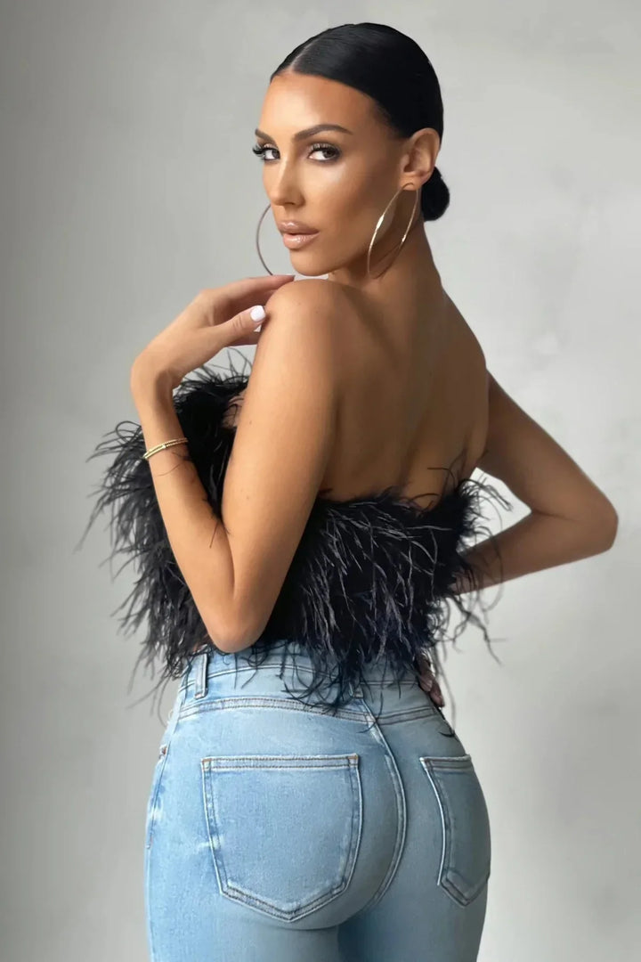 Women’s Strapless Feather Bandeau Crop Top