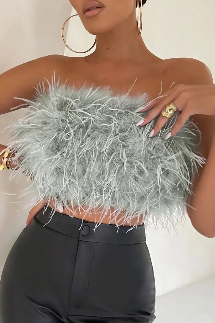 Women’s Strapless Feather Bandeau Crop Top