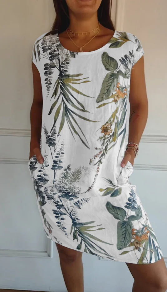 Women's Cotton Linen Botanical Summer Dress