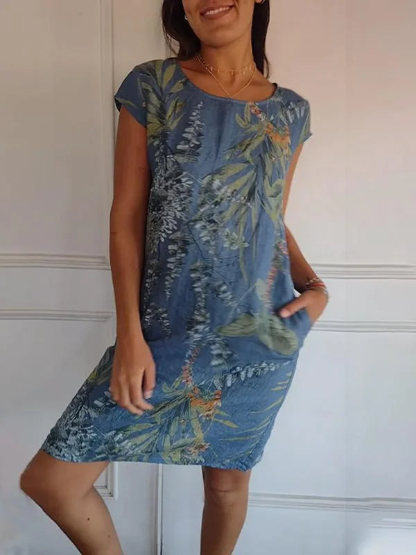 Women's Cotton Linen Botanical Summer Dress
