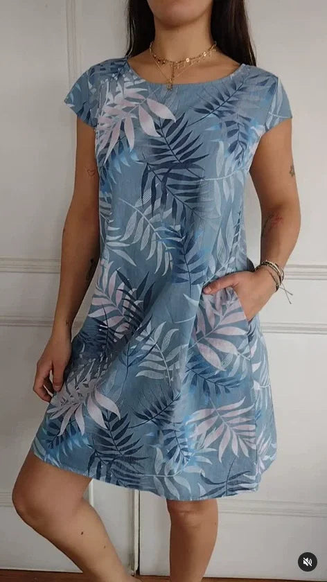 Women's Cotton Linen Botanical Summer Dress