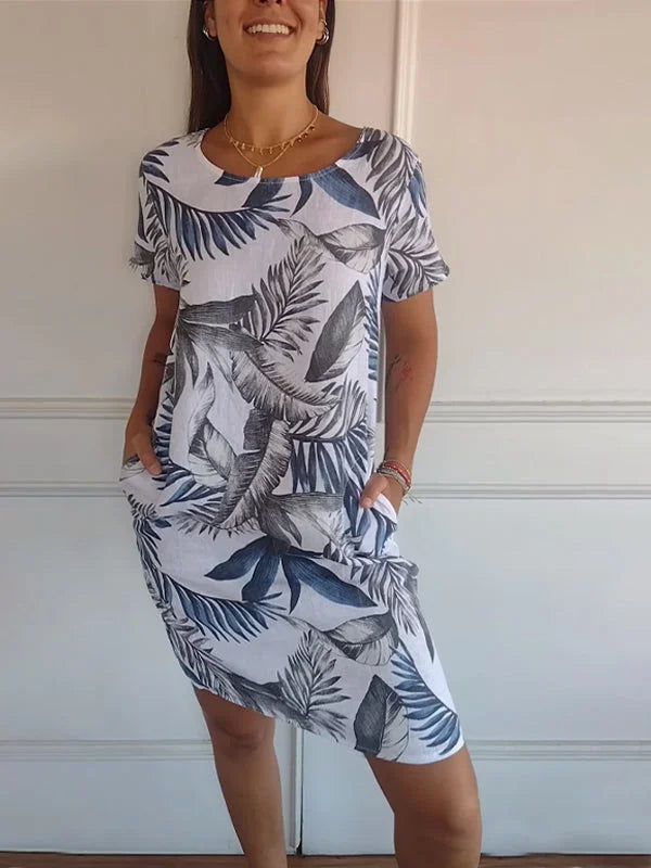 Women's Cotton Linen Botanical Summer Dress