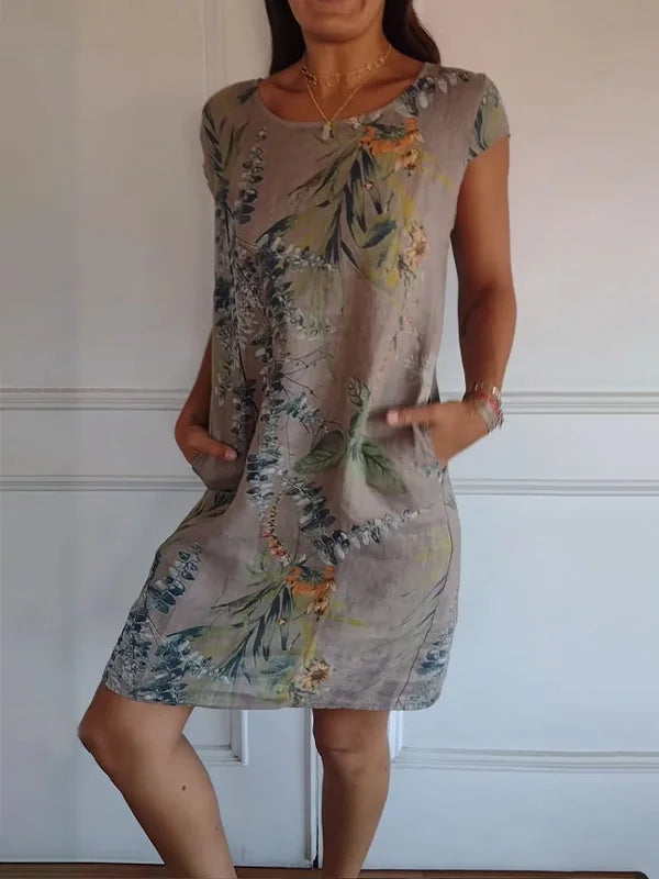 Women's Cotton Linen Botanical Summer Dress