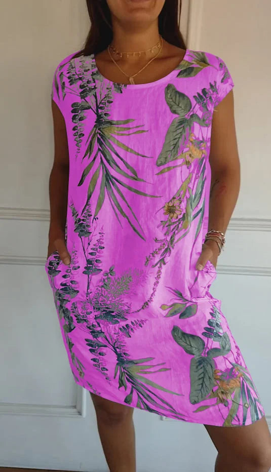 Women's Cotton Linen Botanical Summer Dress