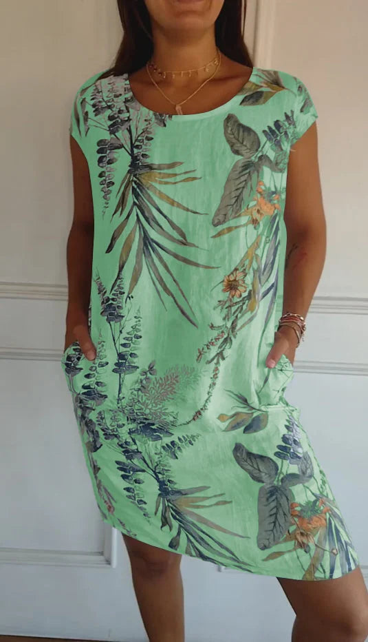 Women's Cotton Linen Botanical Summer Dress
