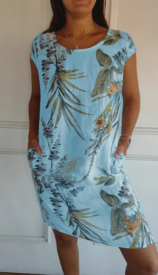 Women's Cotton Linen Botanical Summer Dress