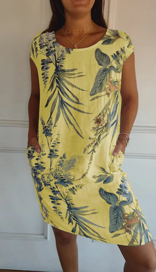 Women's Cotton Linen Botanical Summer Dress