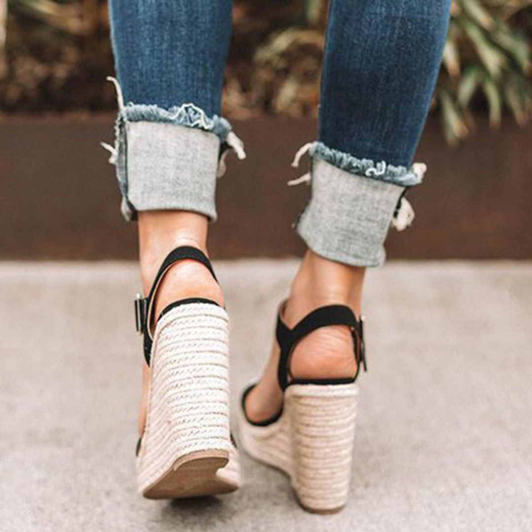Women’s Woven Platform Wedge Sandals with Ankle Strap
