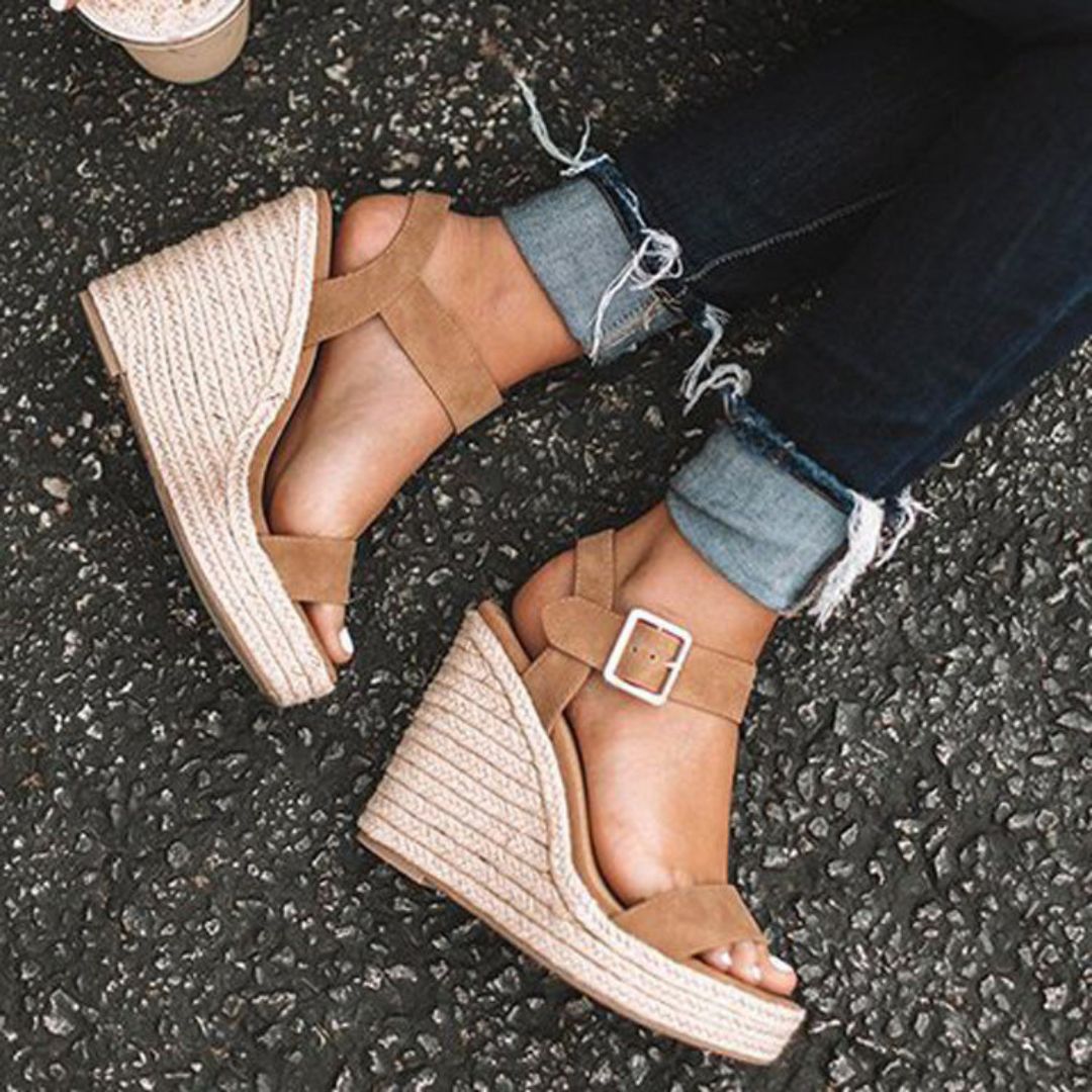 Women’s Woven Platform Wedge Sandals with Ankle Strap