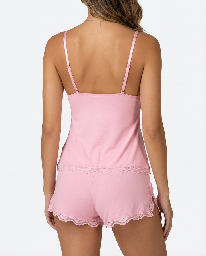 Women's Cami Pajama Shorts Set with Lace Trim and Adjustable Straps