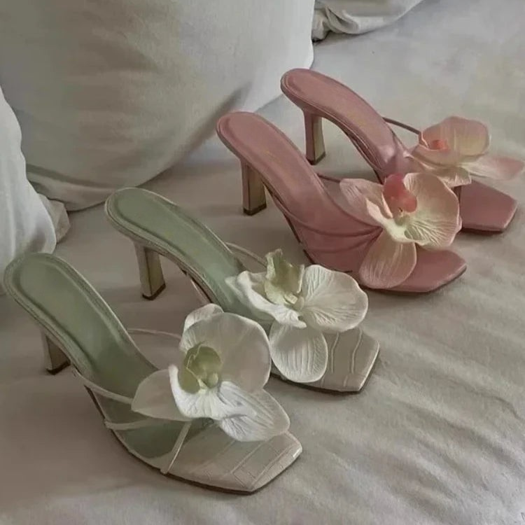 Women’s Orchid Flower Mules with Square Toe