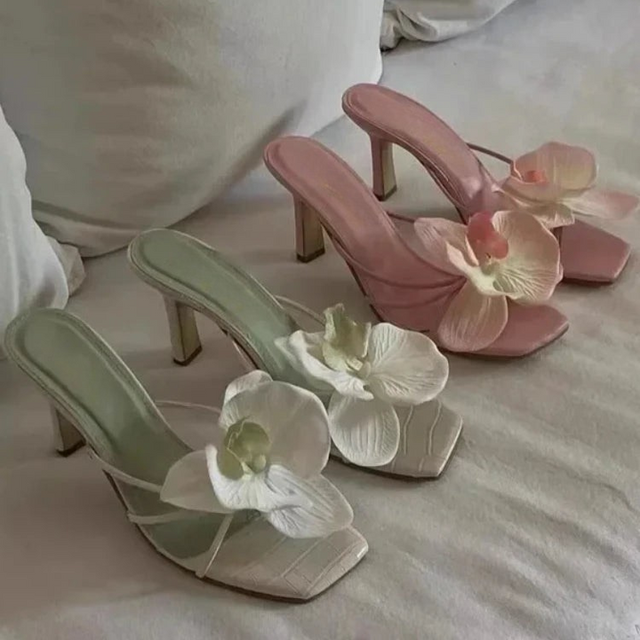 Women’s Orchid Flower Mules with Square Toe