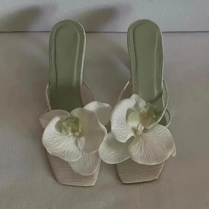 Women’s Orchid Flower Mules with Square Toe