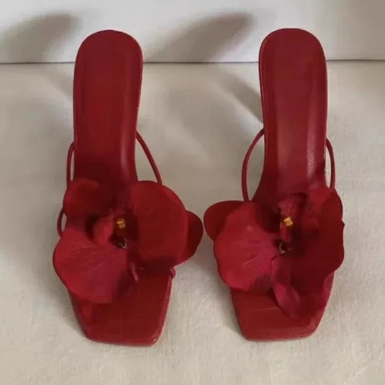 Women’s Orchid Flower Mules with Square Toe