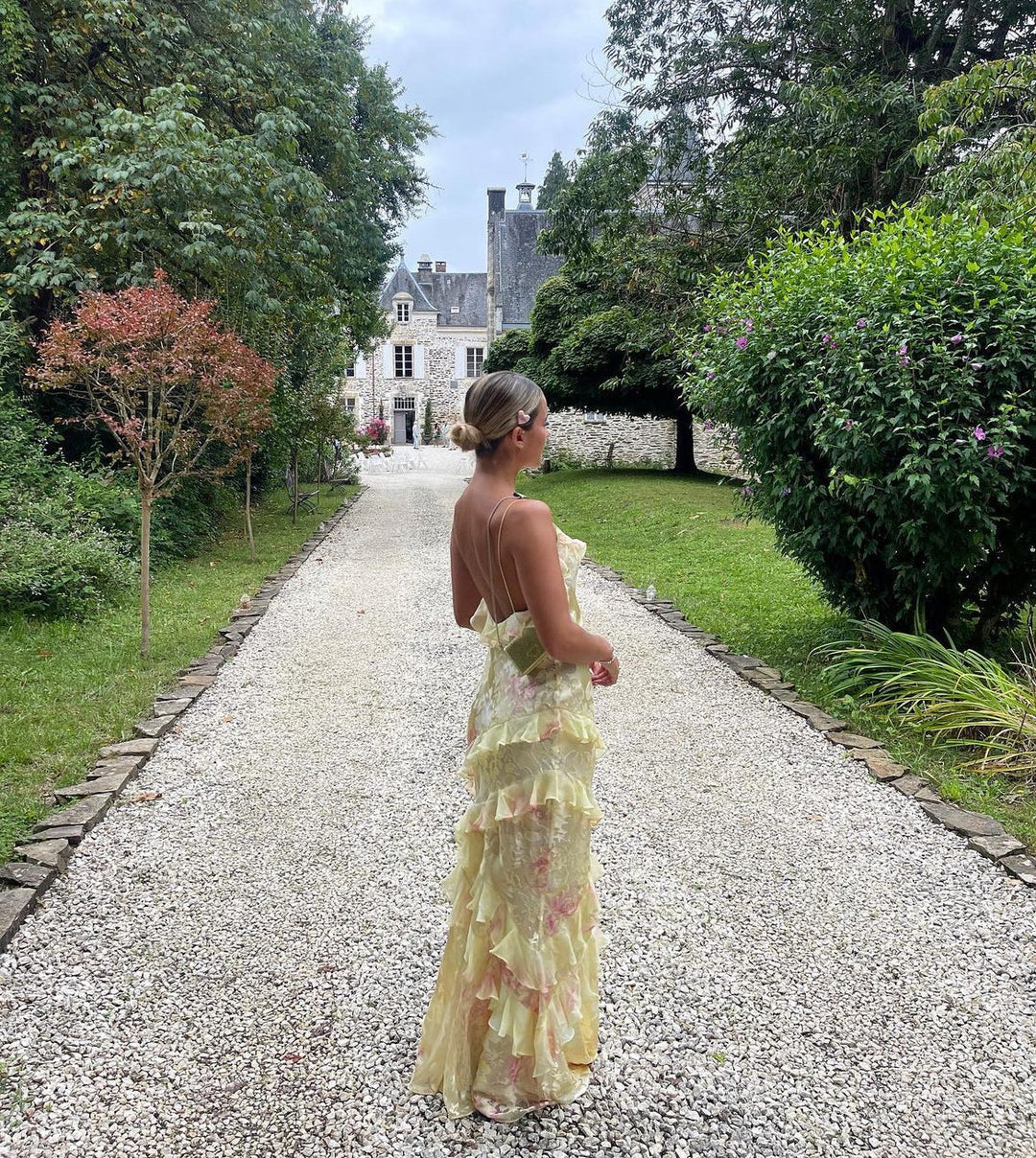 Women’s Ruffled Open-Back Maxi Dress