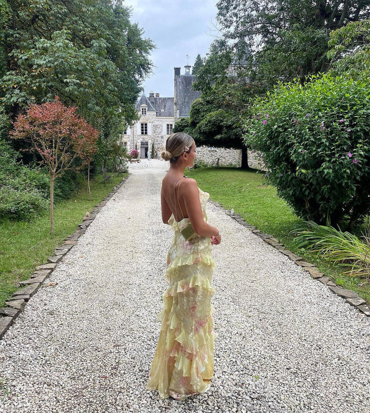 Women’s Ruffled Open-Back Maxi Dress