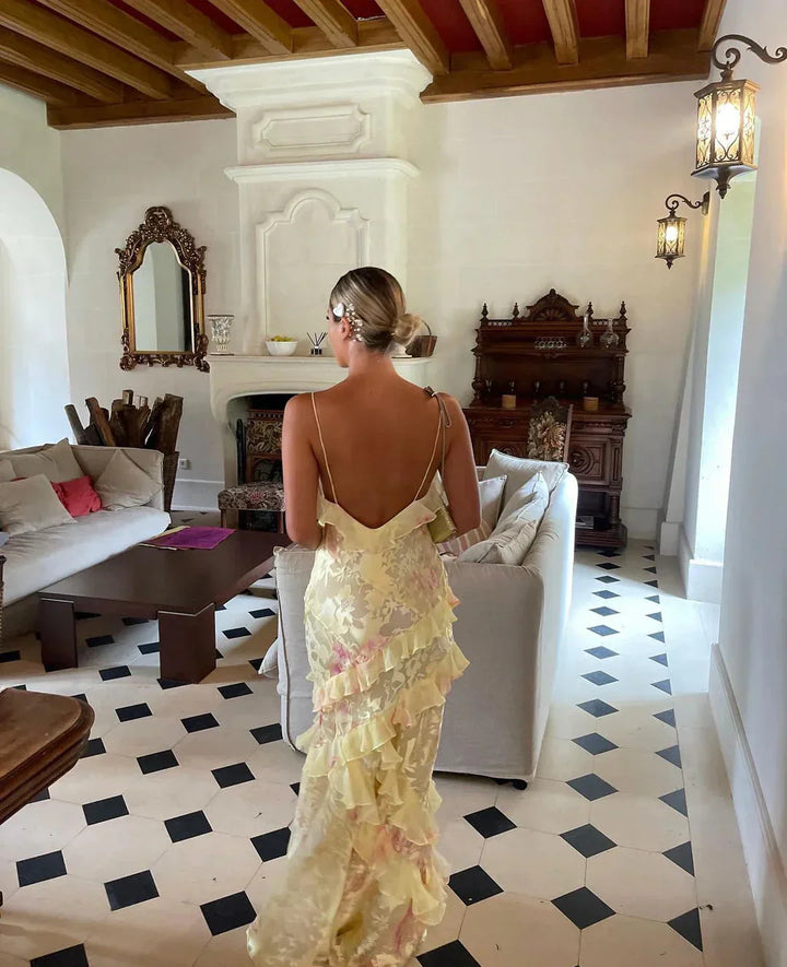 Women’s Ruffled Open-Back Maxi Dress