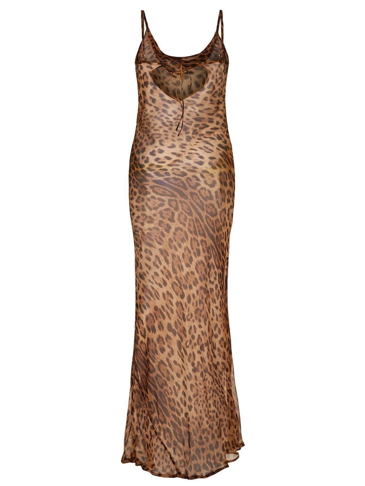 Women’s Leopard Print Maxi Dress with Cowl-Neck