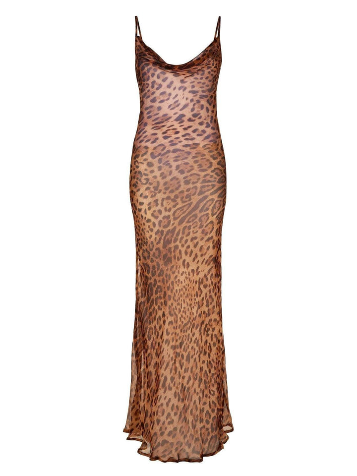 Women’s Leopard Print Maxi Dress with Cowl-Neck