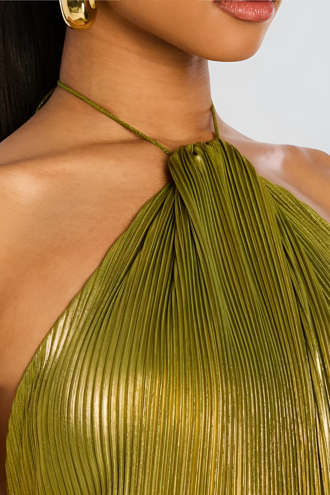 Women’s Halter Maxi Cocktail Dress with High Slit Pleated Skirt and Open Back