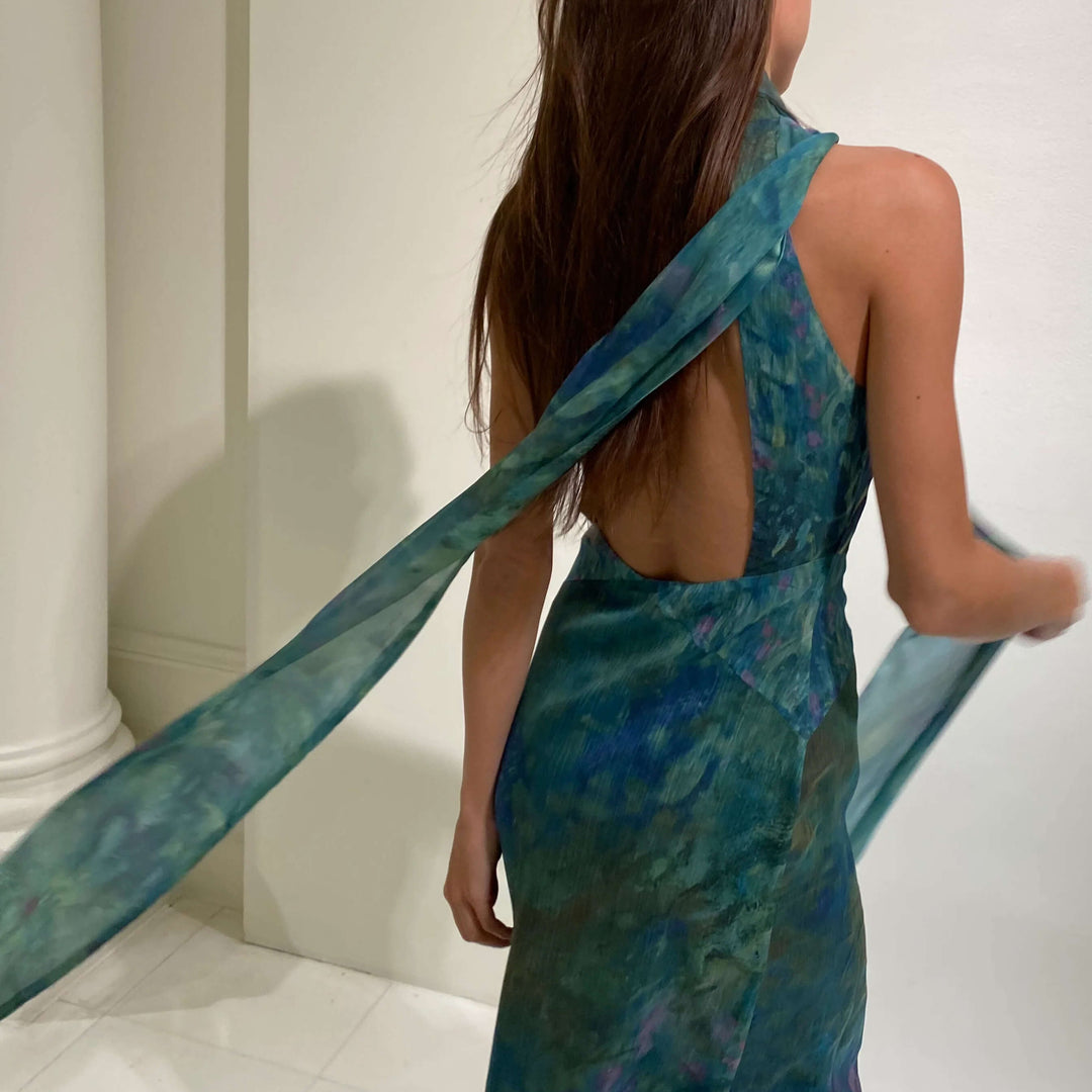 Women’s Keyhole Evening Maxi Dress with Halter Neck
