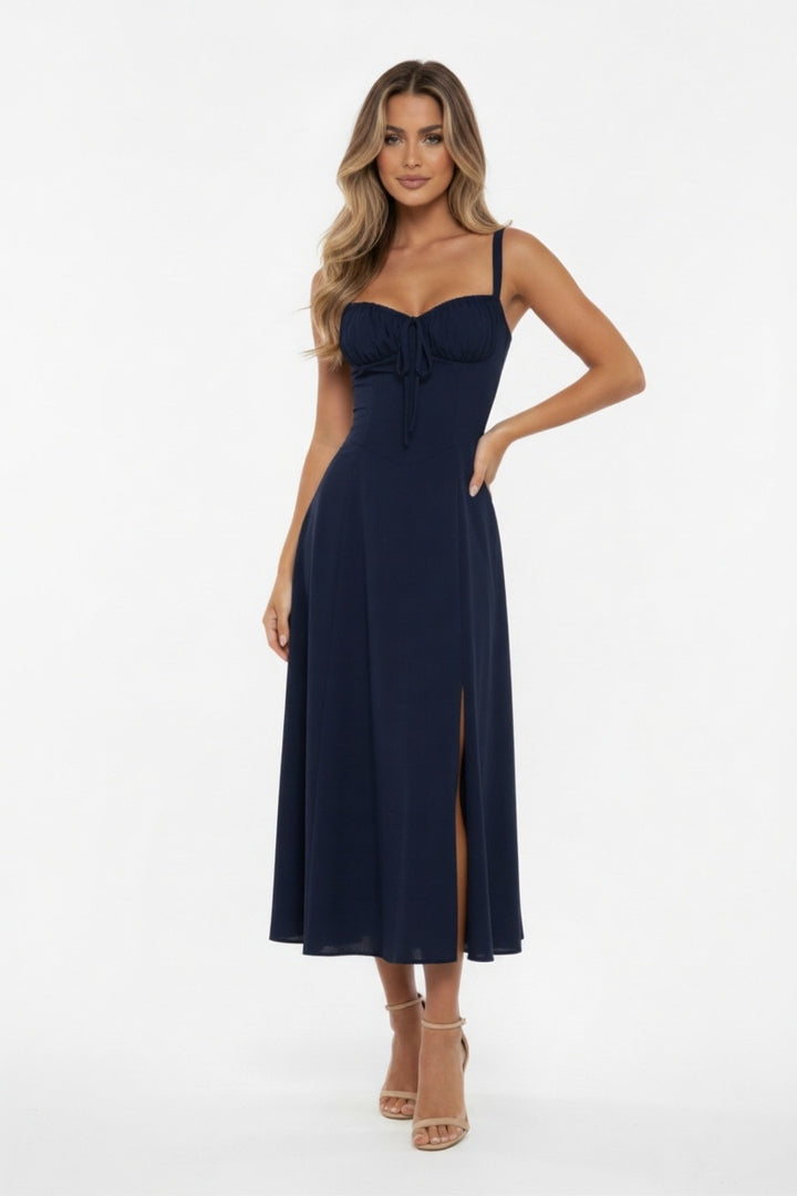 Women’s Corset Midi Dress with Front Slit