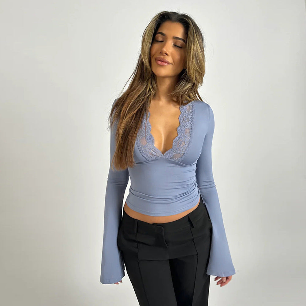 Women’s V-Neck Lace-Trim Top with long sleeves