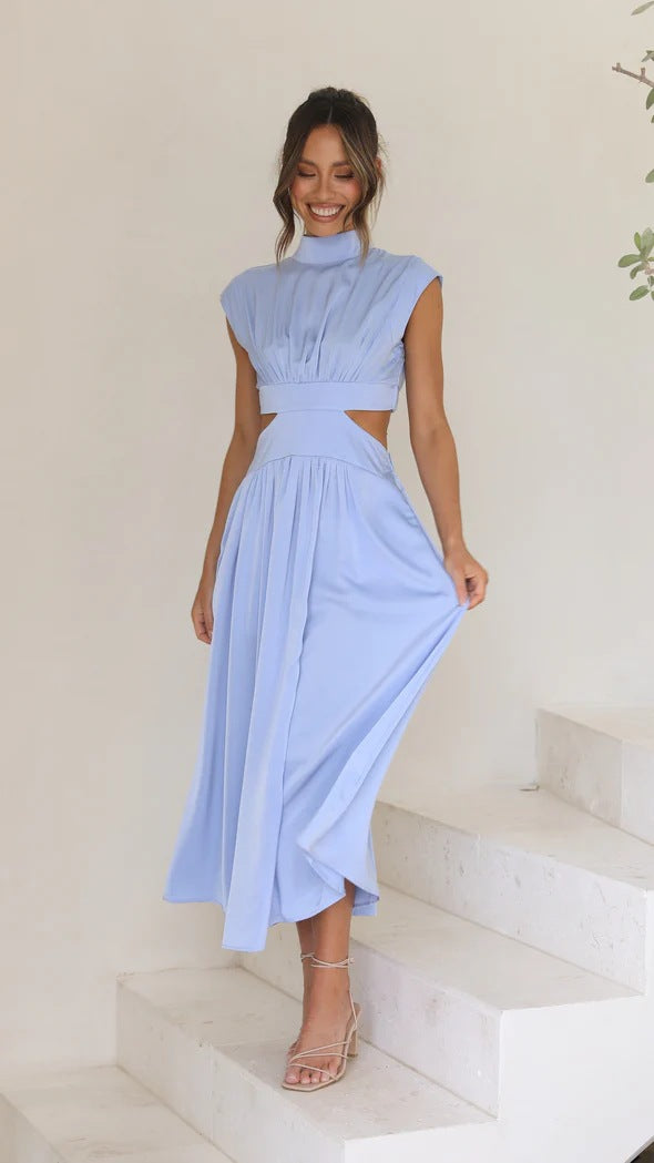 Women’s Mock Neck Maxi Dress with Waist Cut-Outs