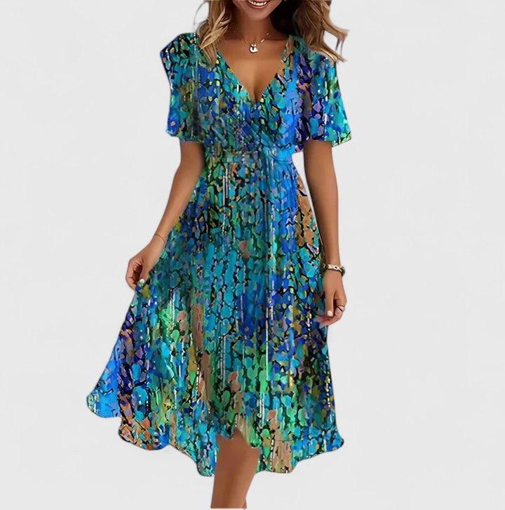 Women's Floral Short Dress with V-neck