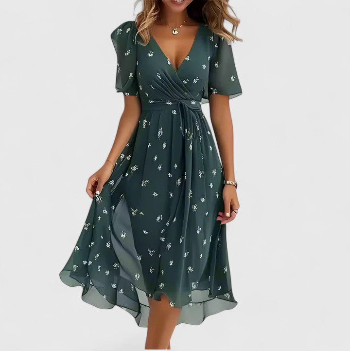 Women's Floral Short Dress with V-neck