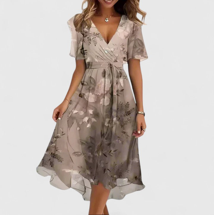 Women's Floral Short Dress with V-neck