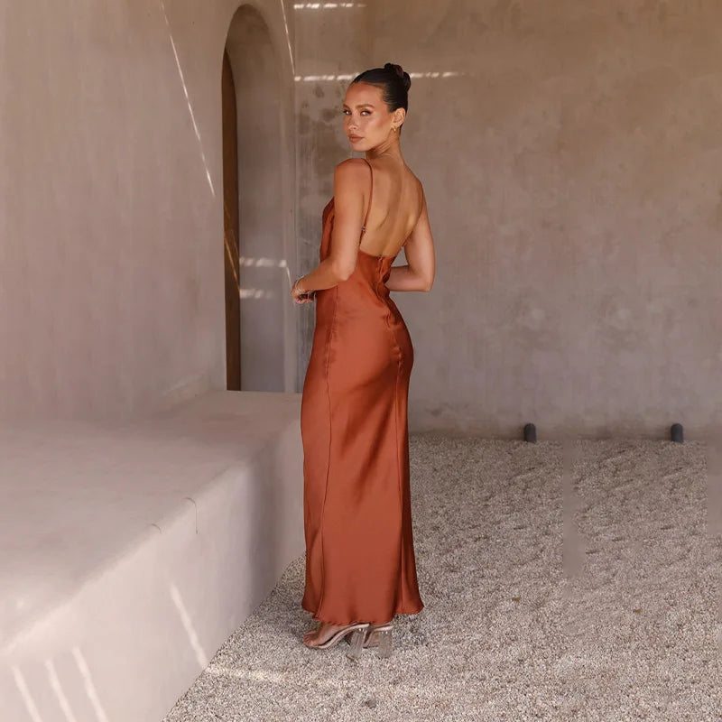 Women’s Cowl Neck Maxi Dress with Open Back