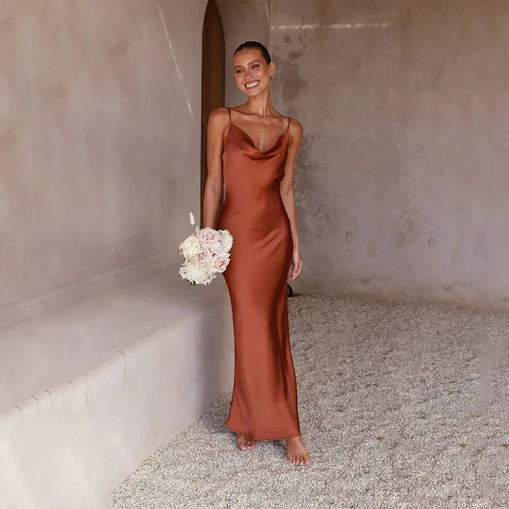 Women’s Cowl Neck Maxi Dress with Open Back