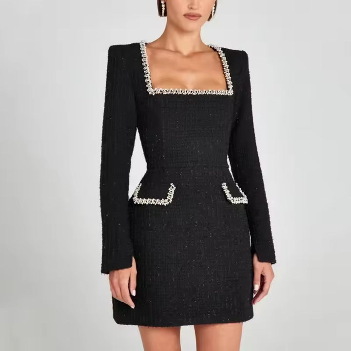 Women’s Square-Neck Mini Dress with Long Sleeves