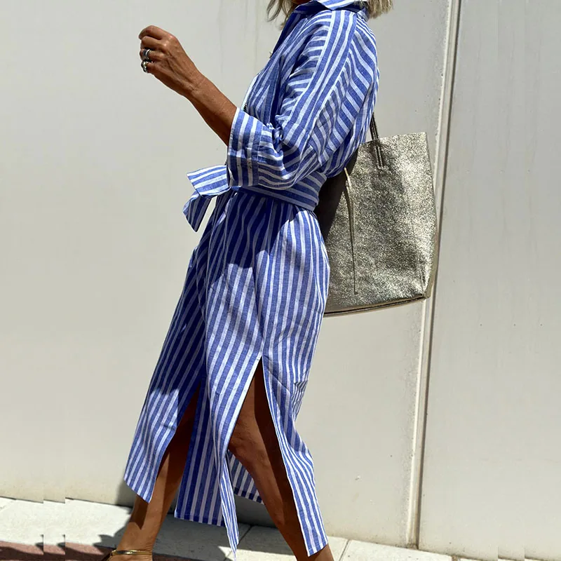 Striped Midi Shirt Dress for Women
