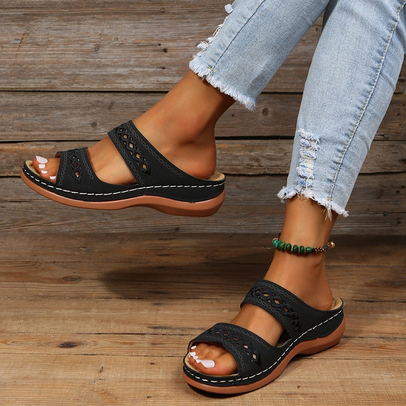 Women’s Wide-Strap Sandals with Flat Sole