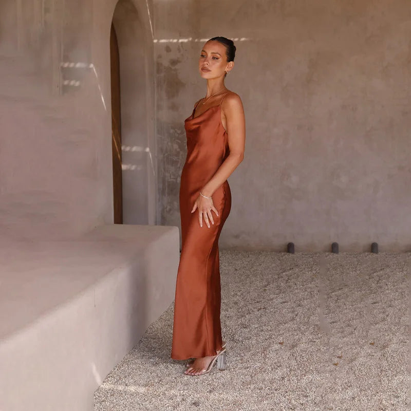 Women’s Cowl Neck Maxi Dress with Open Back