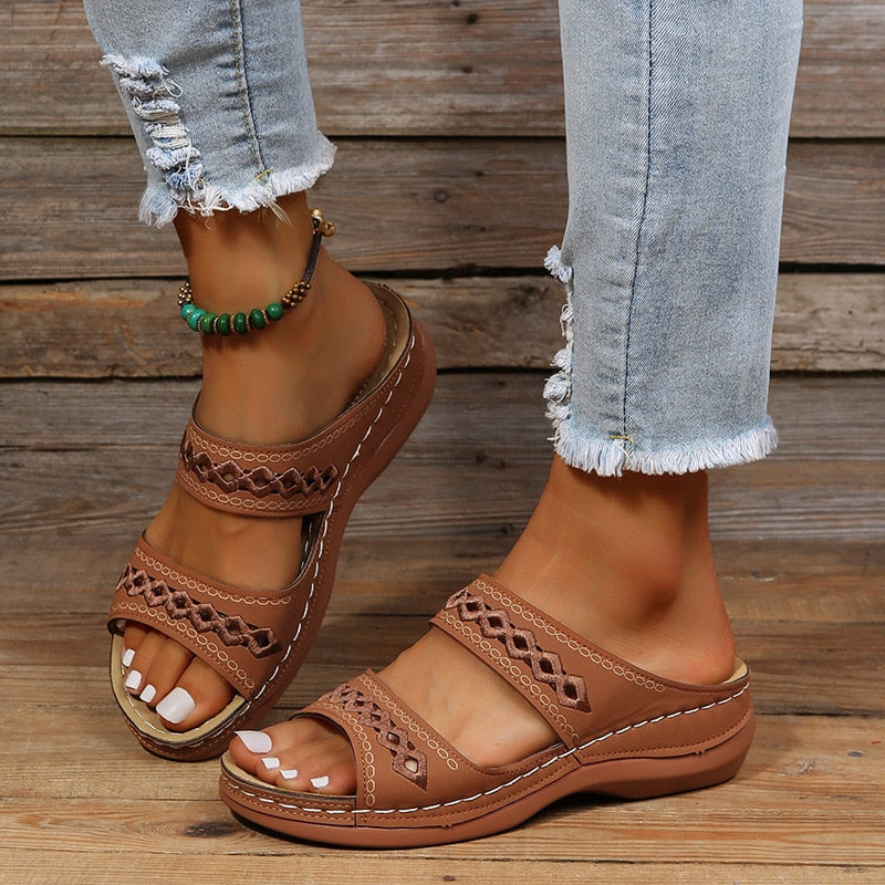 Women’s Wide-Strap Sandals with Flat Sole