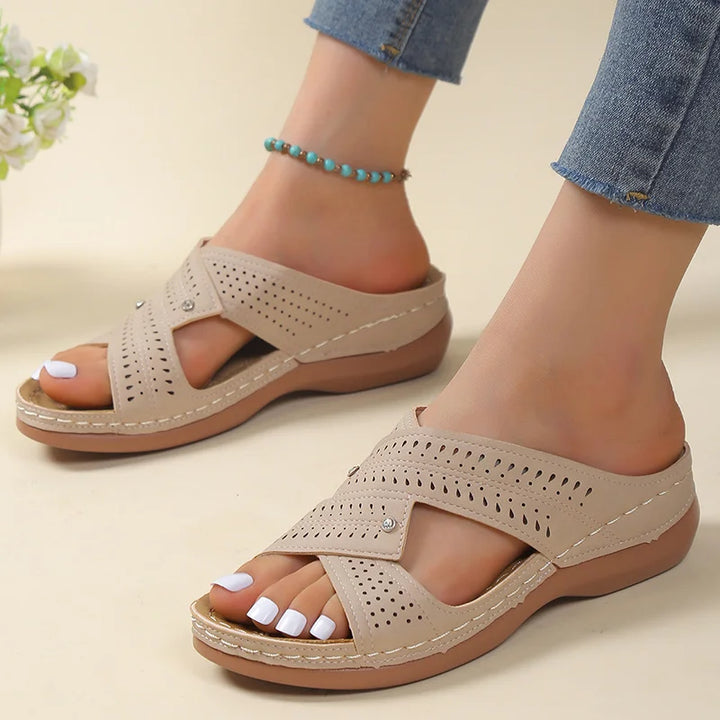 Women’s Slip-On Cross Strap Sandals with Open Toe